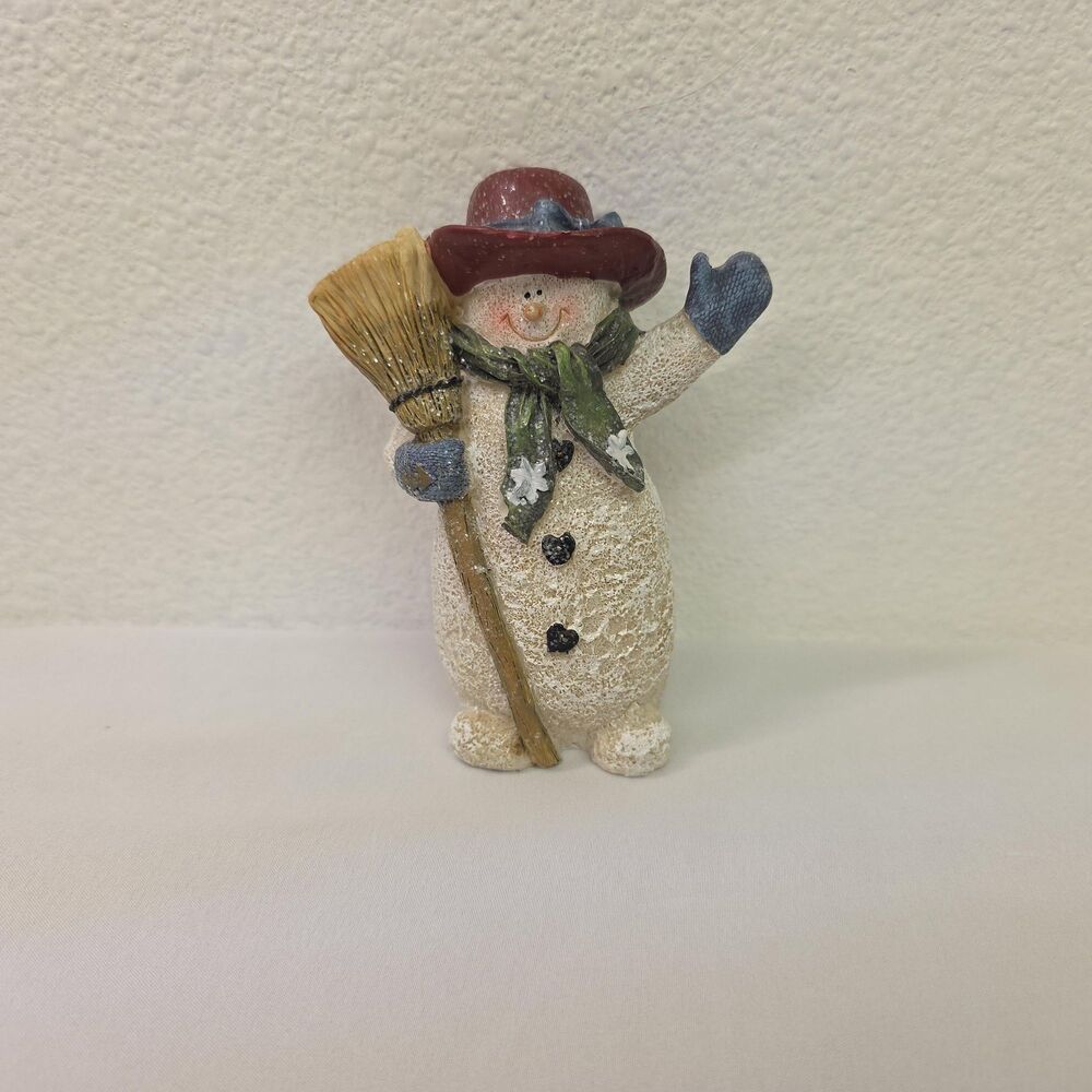 Collectible Vintage glitter snowman waving figurine sitter Christmas decor
